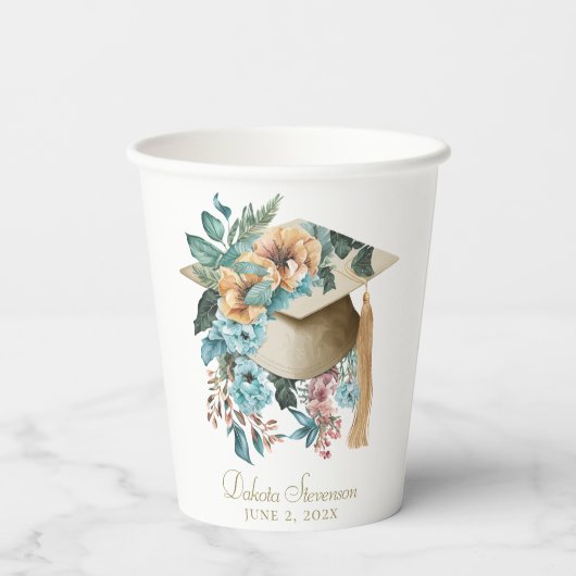 Tropischer Abschluss-Hut und Tassel-Party Pappbecher (Rückseite)