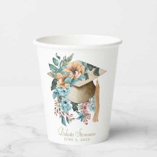 Tropischer Abschluss-Hut und Tassel-Party Pappbecher (Vorderseite)