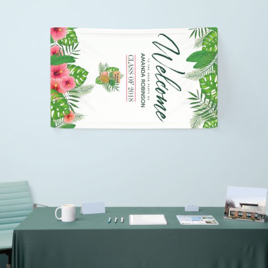 Tropischer Abschluss Luau Aquarell Willkommen Banner (Messeveranstaltung)