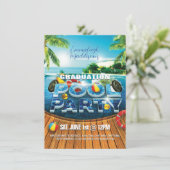 Tropischer Abschluss Pool Party Einladung (Stehend Vorderseite)