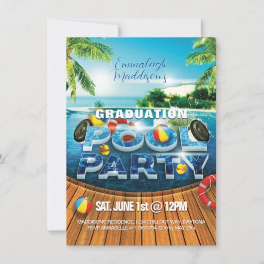 Tropischer Abschluss Pool Party Einladung (Vorderseite)