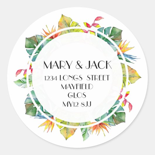 TROPISCHER ADRESSE RUNDER AUFKLEBER (Vorderseite)