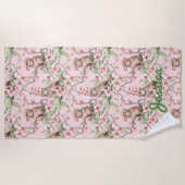 Tropischer Affe | Rosa Personalisiertes Badetuch (Vorderseite)