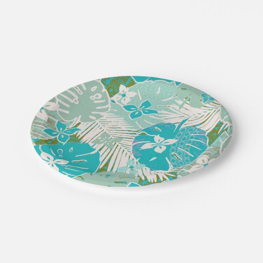 Tropischer Aloha-Druck Pappteller (Schrägansicht)