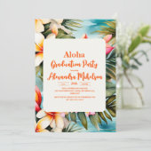 Tropischer Aloha Luau Summer Flora Abschluss Einladung (Stehend Vorderseite)