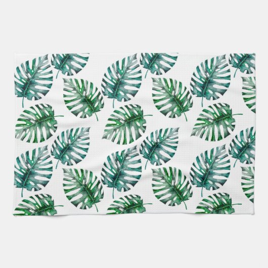 Tropischer Aloha Monstera verlässt Muster Küchentuch (Horizontal)