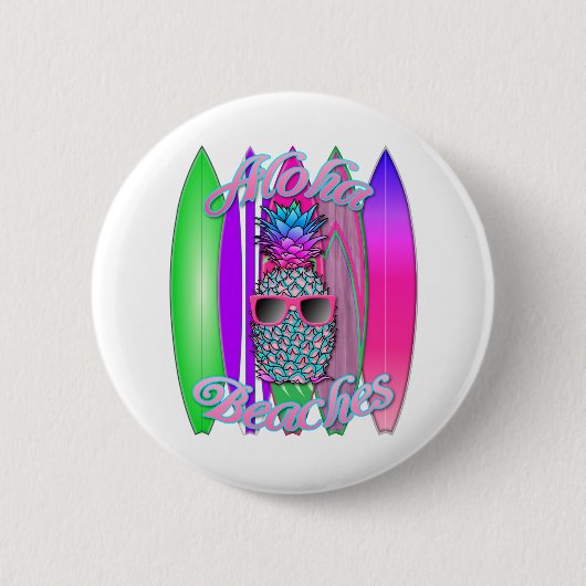 Tropischer Aloha Strand-Spaß-surfende Ananas Button (Vorderseite)