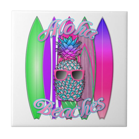 Tropischer Aloha Strand-Spaß-surfende Ananas Fliese (Vorderseite)