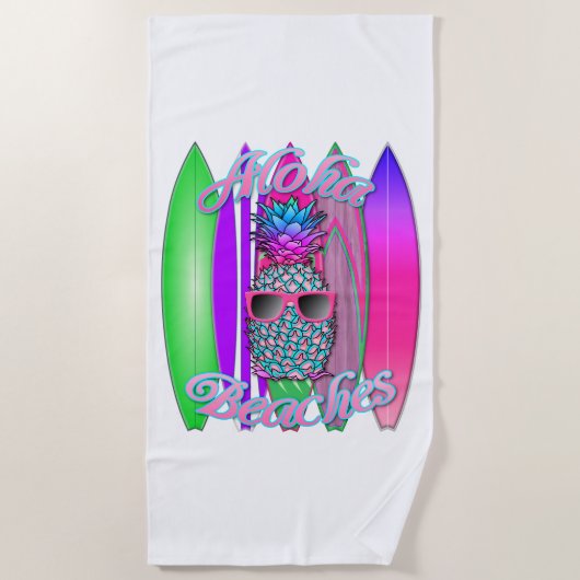 Tropischer Aloha Strand-Spaß-surfende Ananas Strandtuch (Vorderseite)