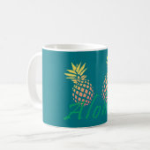 tropischer "aloha" Text des Sommers, bunte Ananas Kaffeetasse (Vorderseite Links)
