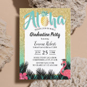 Tropischer Ananas Aloha Gold Glitzer Abschluss Einladung
