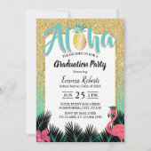 Tropischer Ananas Aloha Gold Glitzer Abschluss Einladung (Vorderseite)