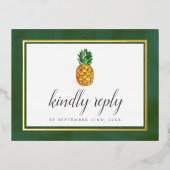 Tropischer Ananas Beach Hochzeit UAWG Real Folie Einladungspostkarte (Vorderseite)