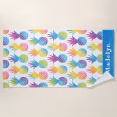 Tropischer Ananas Blue Watercolor Individuelle Nam Strandtuch (Vorderseite)