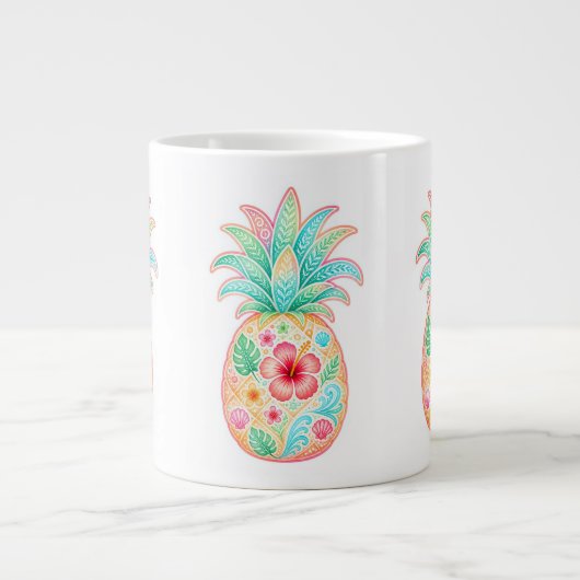 Tropischer Ananas-Blumen-Mug Jumbo-Tasse (Vorderseite)