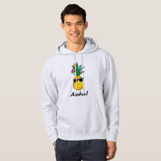 Tropischer Ananas-Cartoon mit Schatten: Aloha! Hoodie (Vorne ganz)