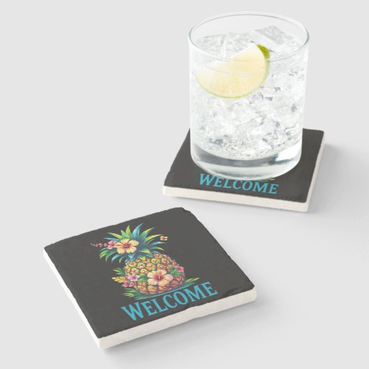 Tropischer Ananas Cocktail Napkin Willkommen Steinuntersetzer (Seitenansicht)