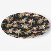 Tropischer Ananas-Hibiskus-Foliage auf Schwarz Pappteller (Schrägansicht)