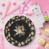 Tropischer Ananas-Hibiskus-Foliage auf Schwarz Pappteller (Party)