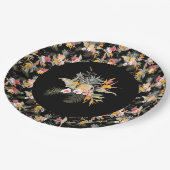 Tropischer Ananas-Hibiskus-Foliage auf Schwarz Pappteller (Schrägansicht)