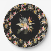 Tropischer Ananas-Hibiskus-Foliage auf Schwarz Pappteller (Vorderseite)