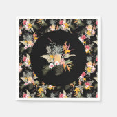 Tropischer Ananas-Hibiskus-Foliage auf Schwarz Serviette (Vorderseite)