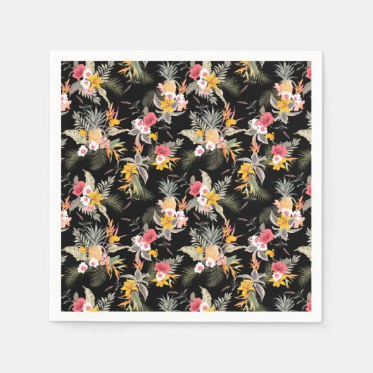 Tropischer Ananas-Hibiskus-Foliage auf Schwarz Serviette (Vorderseite)