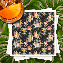 Tropischer Ananas-Hibiskus-Foliage auf Schwarz Serviette