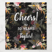 Tropischer Ananas-Hibiskus-Foliage auf Schwarz Weinetikett (Einzelnes Label)