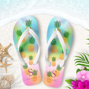 Tropischer Ananas Mit Monogramm Holografischer Som Badesandalen