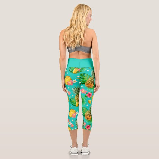 Tropischer Ananas Personalisierter Name Capri Leggings (Rückseite)