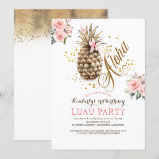 Tropischer Ananas Rosa Blume Luau Geburtstag Einladung