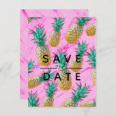 Tropischer Ananas Rosa Marmor Save the Date Ankündigungspostkarte (Vorne/Hinten)