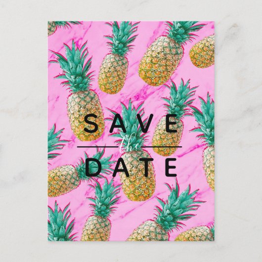 Tropischer Ananas Rosa Marmor Save the Date Ankündigungspostkarte (Vorderseite)