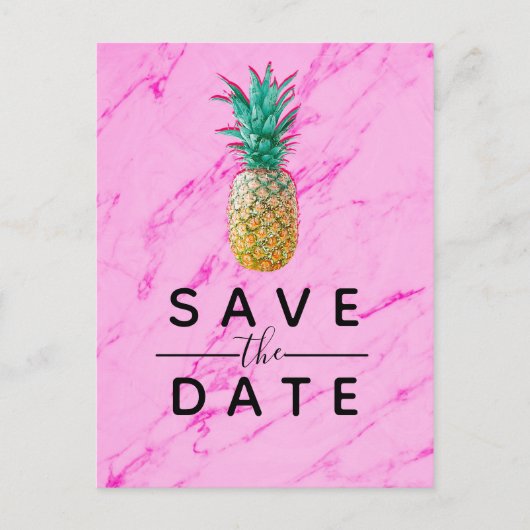 Tropischer Ananas Rosa Marmor Save the Date Ankündigungspostkarte (Vorderseite)