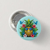 Tropischer Ananas-Schmetterling-Hibiskus Button (Vorne & Hinten)