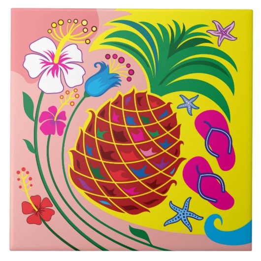 Tropischer Ananas Sommer Fliese (Vorderseite)