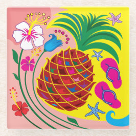 Tropischer Ananas Sommer Glasuntersetzer
