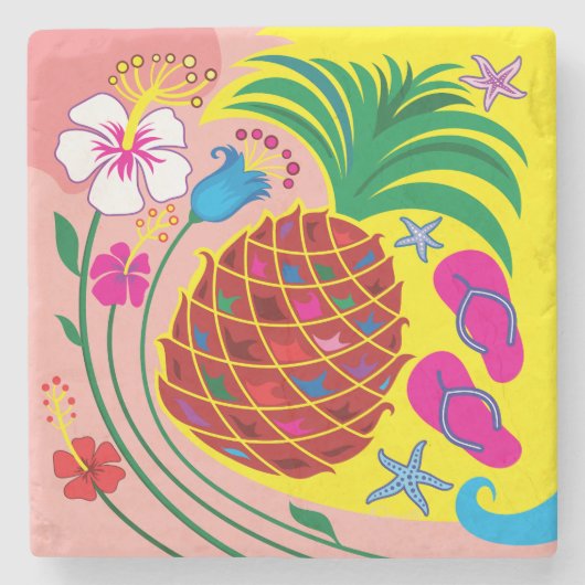 Tropischer Ananas Sommer Steinuntersetzer (Vorderseite)
