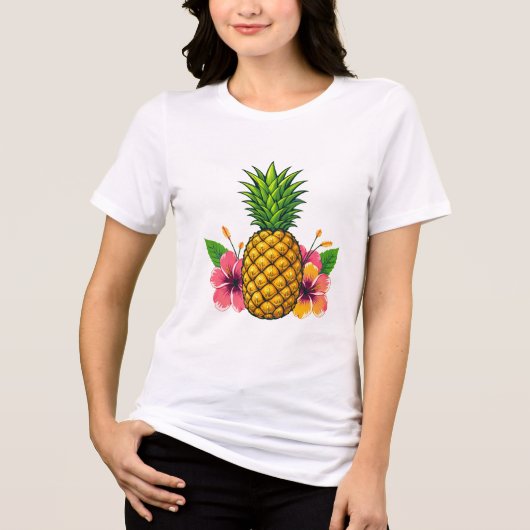Tropischer Ananas und Hibiskus T - Shirt (Vorderseite)