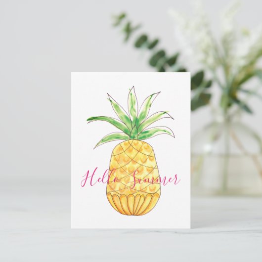 Tropischer Ananas Wasserfarben Sommer Postkarte (Stehend Vorderseite)