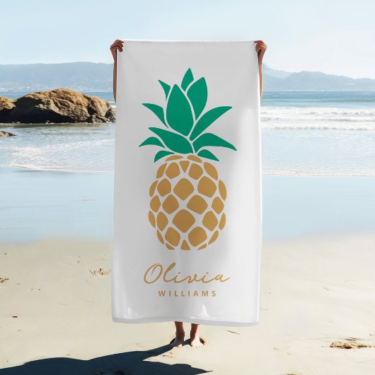 Tropischer Ananas Weißer Individuelle Name Strandtuch