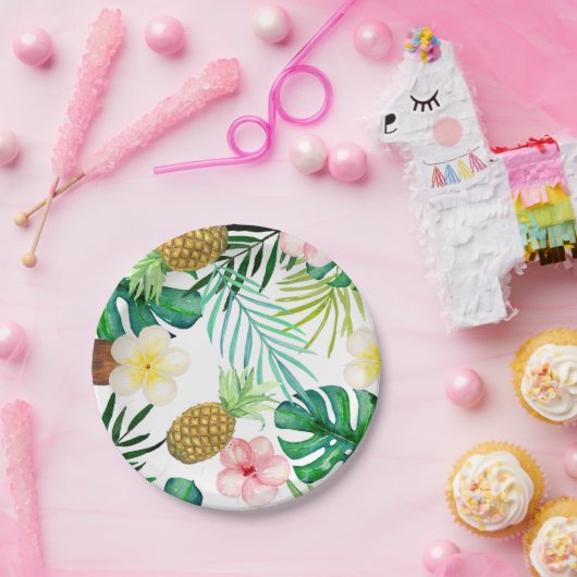 Tropischer Ananaspapier-Teller mit Palmen Pappteller (Party)