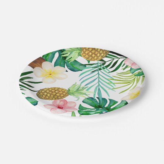 Tropischer Ananaspapier-Teller mit Palmen Pappteller (Schrägansicht)