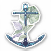 Tropischer Anker mit Pflanze und Blume Aufkleber (Vorderseite)
