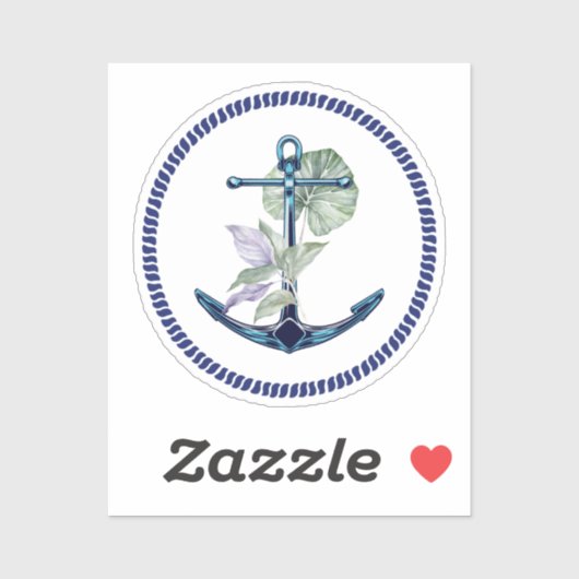 Tropischer Anker mit Pflanze und Blume Aufkleber (Blatt)