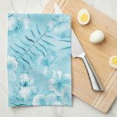 Tropischer Aqua Weißer Orchideen Hibiskus Floral Geschirrtuch (Viertel Falte)