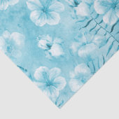 Tropischer Aqua Weißer Orchideen Hibiskus Floral Seidenpapier (Detail)