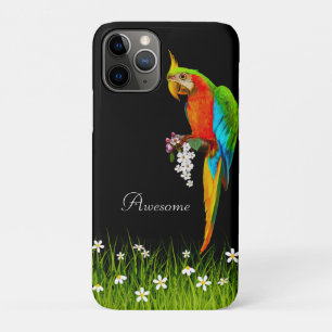 Tropischer Ara und weiße Blumen auf Schwarz Case-Mate iPhone Hülle
