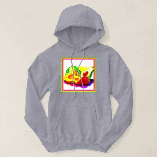 Tropischer Avocado, Erdbeere und Mango. Jetzt kauf Hoodie (Design vorne)